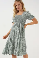 Robe fleurie à manches courtes pour femme 2556 - Menthe