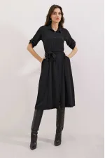 Kadın Siyah Kuşaklı Gömlek Elbise 2442