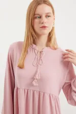 1627 Lace-Up Hijab Dress - Powder