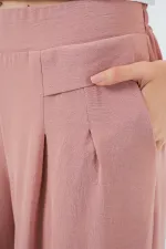 Kadın Geniş Paça Pileli Pantolon 6718 - Gül Kurusu