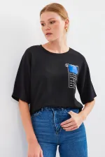 911 Printed Knitted Basic T-Shirt - Black