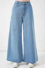 Women's Wide Leg High Waist Jeans 30080 - Light Blue Women's Wide Leg High Waist Jeans 30080 - Light Blue