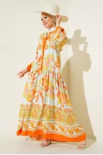 Robe hijab authentique à motifs 2423 - Jaune