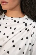 Women's Gathered Detail Short Sleeve Polka Dot Blouse 945 - A. White Women's Gathered Detail Short Sleeve Polka Dot Blouse 945 - A. White