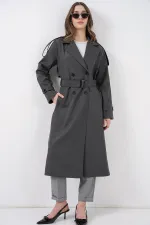 5941 Double-Breasted Long Trench Coat - Anthracite 5941 Double-Breasted Long Trench Coat - Anthracite