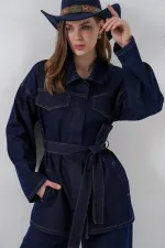 Kadın Ceket Pantolon Kot İkili Takım 30059 - Lacivert