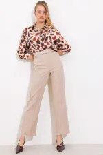 Women's Beige High Waist Fabric Trousers 6584 Women's Beige High Waist Fabric Trousers 6584