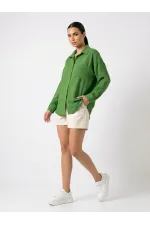 20153 Single Pocket Oversize Linen Shirt - Dark Green 20153 Single Pocket Oversize Linen Shirt - Dark Green