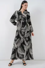 Robe longue hijab à motifs pour femme 2585 - Noir (taille M)
