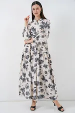 Kadın Lilyum Kumaş Uzun Tesettür Elbise 2593 - Gri