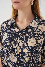 Kadın Kısa Kol Desenli Elbise 2560 - Lacivert