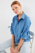 20246 Chemise courte à manches détaillées - Indigo