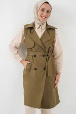 5911 Double Breasted Trench Coat Vest - Khaki 5911 Double Breasted Trench Coat Vest - Khaki