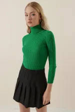 Pull à col roulé en maille 10311 - Vert foncé