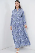 Robe longue hijab à motifs pour femme 2585 - D. Indigo
