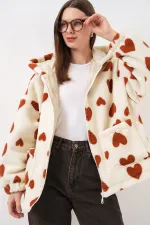 Kadın Kapüşonlu Peluş Ceket 5236 - Taba