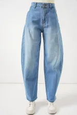 6689 Kadın Yüksek Bel Baggy Kot Pantolon - Açık Mavi