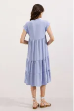 Robe à volants et col en V 2398 - Bleue