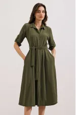 Women's Khaki Belted Shirt Dress 2442