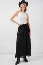 Kadın Desenli Astarlı Etek 8075 - Siyah