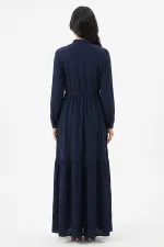 Robe hijab à col mandarin 2144 - Bleu marine foncé