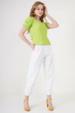 Chemisier tricoté à col carré 0409 - Vert écru