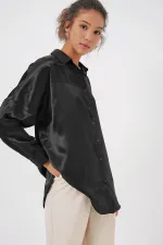 Chemise oversize en satin noir 3985