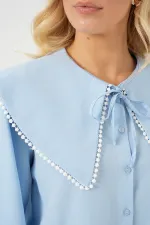 Chemise à col bébé pour femme 20314 - Bleu