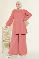 Ensemble tunique et pantalon rose poudré pour femme 6663
