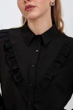 Chemise à manches longues à volants 20223 - Noire