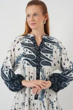 Robe longue hijab à motifs pour femme 2585 - Bleu marine clair