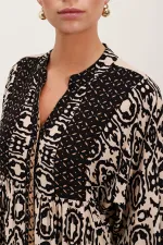 Robe hijab en viscose à motifs noirs et beiges pour femme 2423