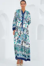 Robe hijab en viscose bleu marine et verte pour femme 2423