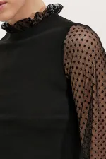 0495 Long Sleeve Chiffon Blouse - Black