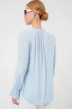 Kadın Nakışlı Örme Bluz 941 - Mavi