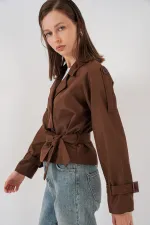 Women's Belted Short Trench Coat 5970 - Brown Women's Belted Short Trench Coat 5970 - Brown