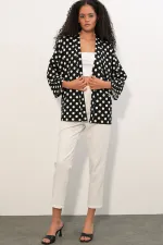 Women's Knitted Polka Dot Kimono 5996 - Black