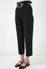 6556 Kemerli Kumaş Pantolon - Siyah