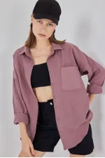 Kadın Tek Cepli Oversize Müslin Gömlek 20353 - Koyu Lila