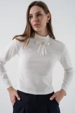 Kadın Kurdale Detay Uzun Kollu Bluz 977 - Beyaz