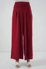 Women's Wide Leg Pleated Trousers 6718 - Red