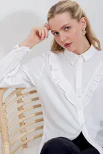 Chemise à manches longues à volants 20223 - Blanche