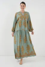 Mint Gold Desenli Tesettür Elbise 2423