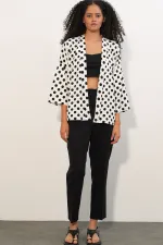 Women's Knitted Polka Dot Kimono 5996 - White