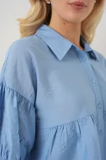 Kadın Kısa Kol Crop Gömlek 20335 - Mavi