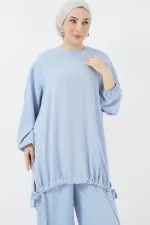 Ensemble deux pièces tunique et pantalon 6682 - Bleu