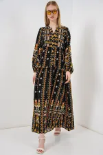 Robe longue hijab à motifs pour femme 2585 - Noir