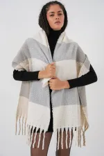 Kadın Yumuşak Dokulu Kalın Şal Atkı 15951 - A.Gri