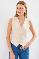 6796 Short Woven Vest - Cream