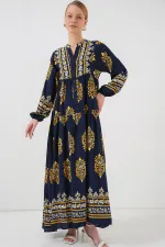 Robe hijab à motifs authentiques 2423 - Bleu marine 2
